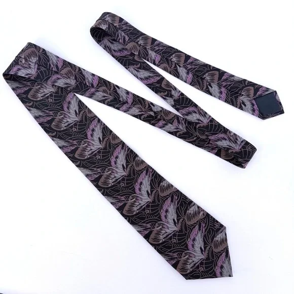 Vintage Giorgio Armani Cravatte Silk Tie Black Purple Butterfly Silk Italy 57L